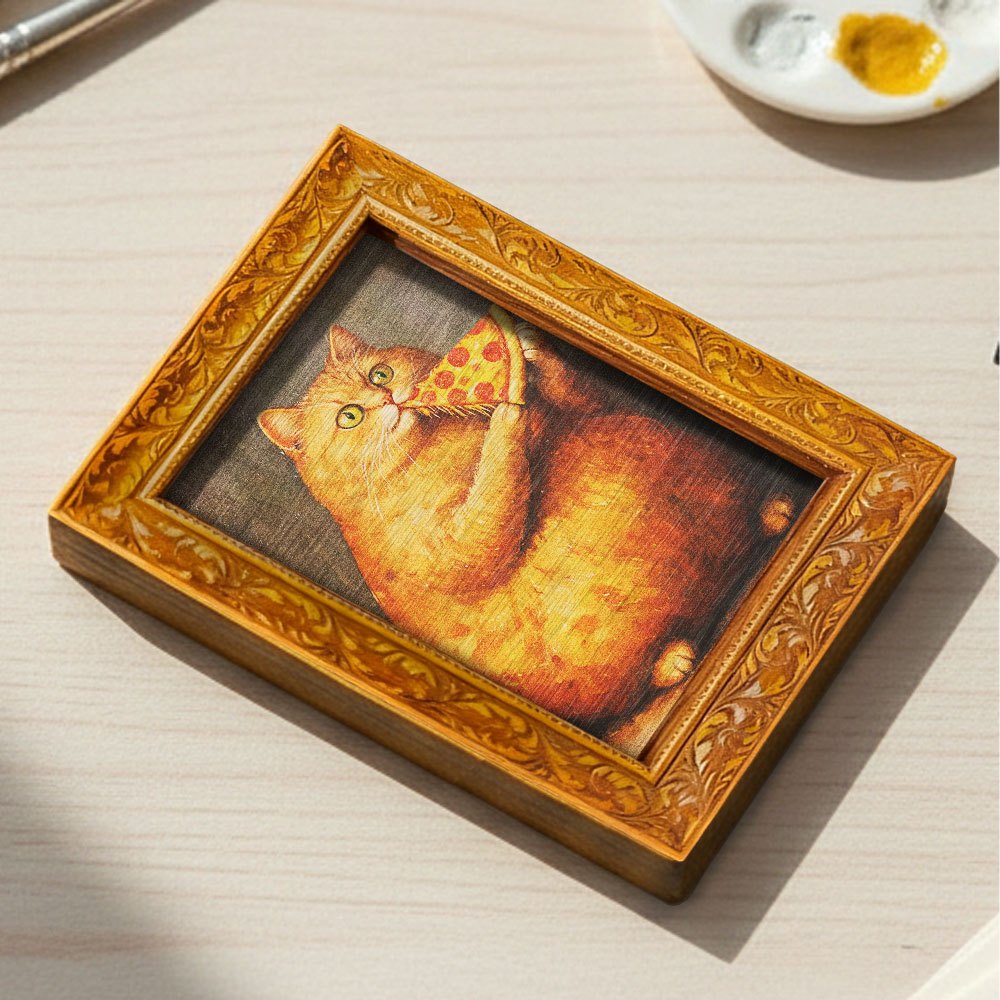 Image of 1pc Cute Orange & Pizza Magnet - Wood Fridge Magnets Suitable For Home, Kitchen, Fridge - Wood Decorative & Functional Magnets, Fun Housewarming Gift For Cat Lovers