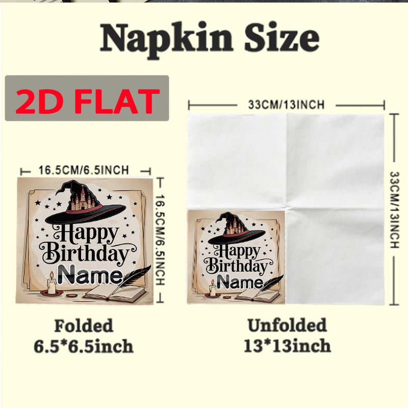 TEMU Serviettes 2D plates personnalisées, 20 pièces, " Anniversaire" avec chapeau de sorcière et nom, pour restaurants, événements d'entreprise,