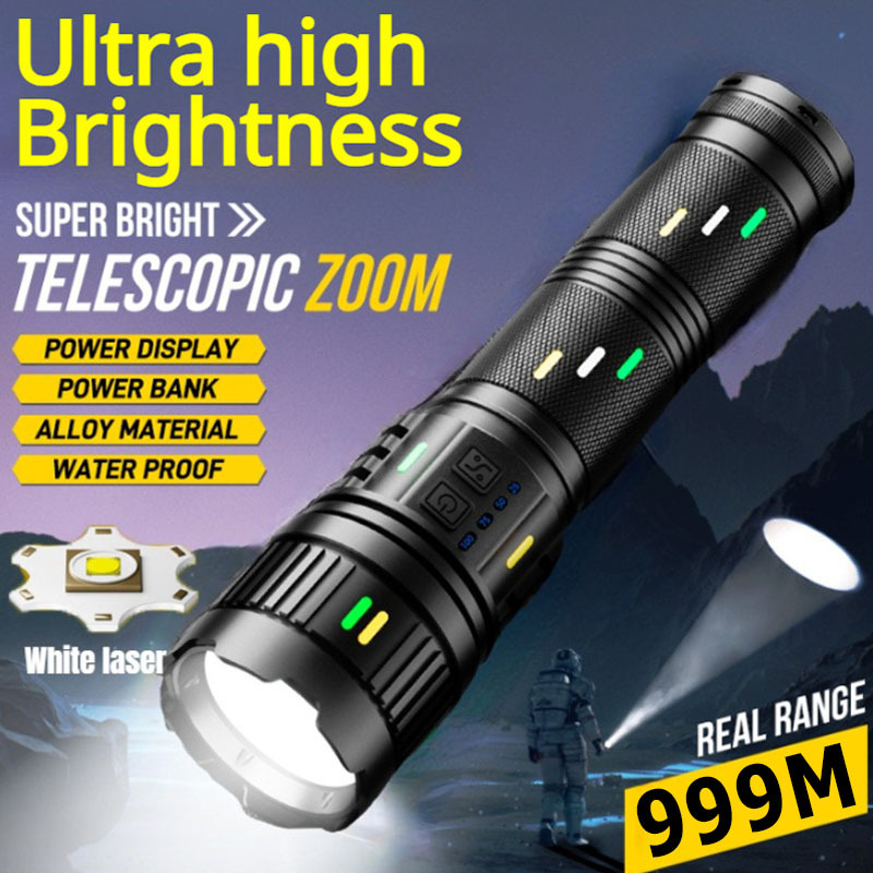 

High Laser Flashlight With Telescopic , Rechargeable Led Fluorescent Aluminum Alloy Flashlight,