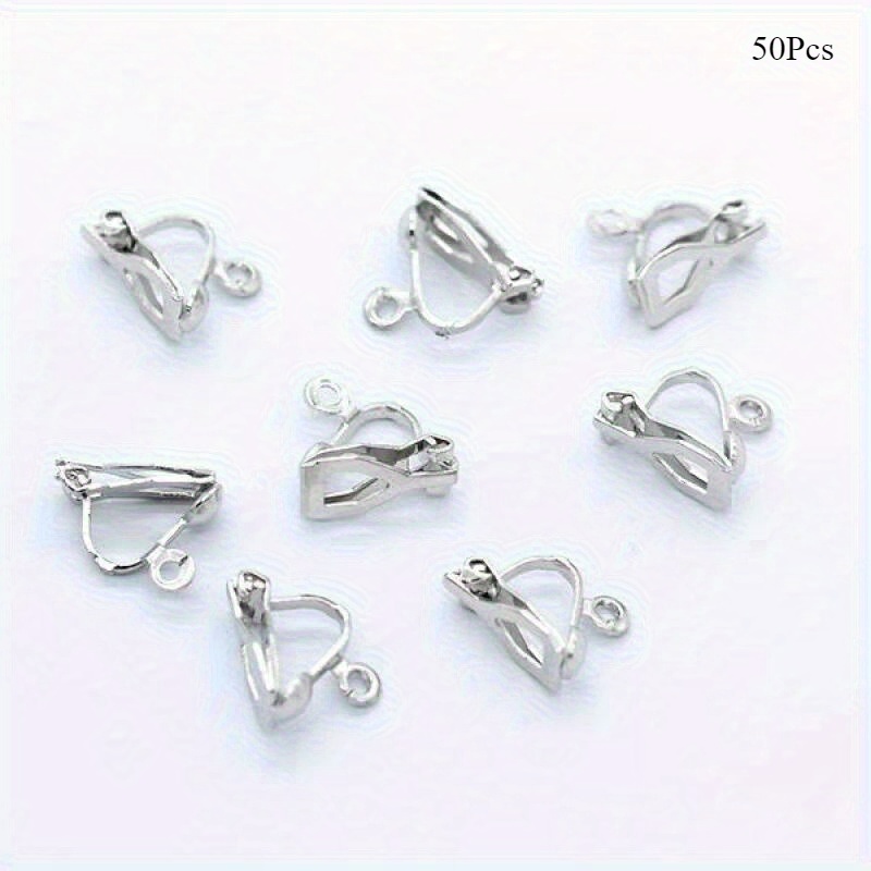 Image of 50pcs Copper Plating Clip-on Earrings, Golden And Silvery Color, Non-pierced Ear Converter, Design Suitable For Earrings And Jewelry Making