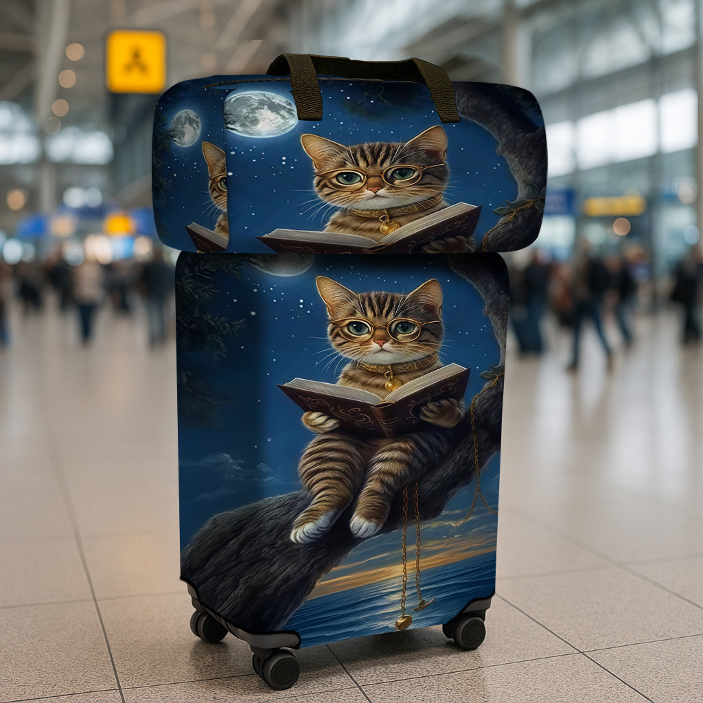 Moonlit Night Cat Luggage Set with Travel Bag