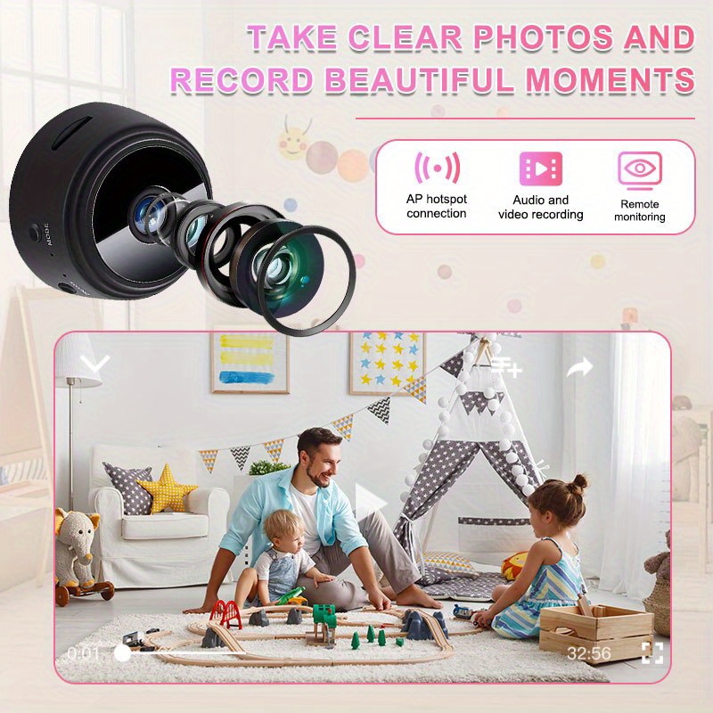 4 cámaras de seguridad inalámbricas Teruhal con Wi-Fi 2.4GHz, video HD 480P, batería recargable y alimentación USB, aplicación de visualización remota para monitoreo en casa, uso interior/exterior, diseño elegante negro, vigilancia interior, vigilancia moderna, construcción duradera, vigilancia inteligente, entusiastas de la tecnología