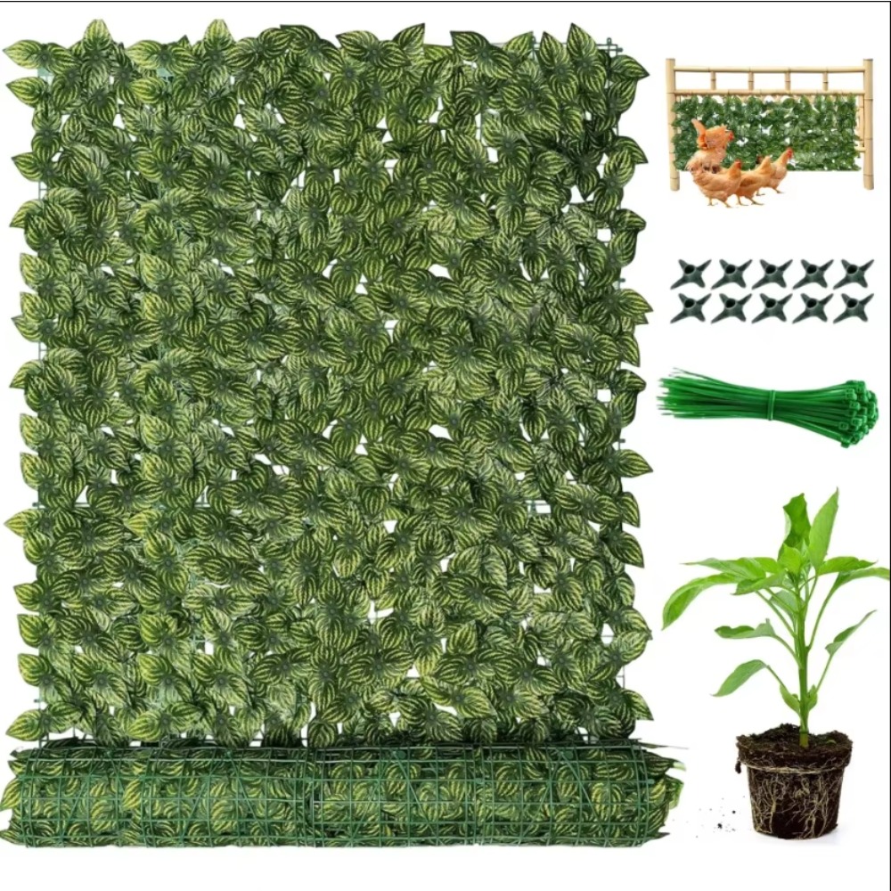 Image of [2d Flat] 1pc 100x300cm Simulated Watermelon Leaf Green Plant Wall Plastic Fence With Lifelike Plastic , Used For Balcony, Terrace, Garden And Interior Decoration.