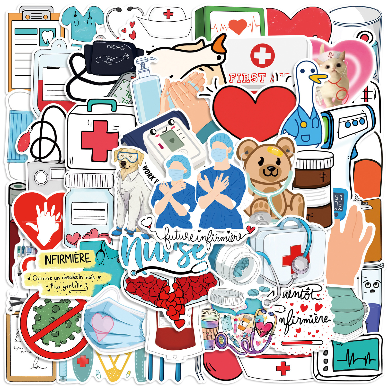 Image of 50pcs Cartoon Nurse Stickers Suitable For Suitcase, Mobile Phone Case, Laptop, Helmet, Skateboard, Decorative Sticker Diy Wall Sticker