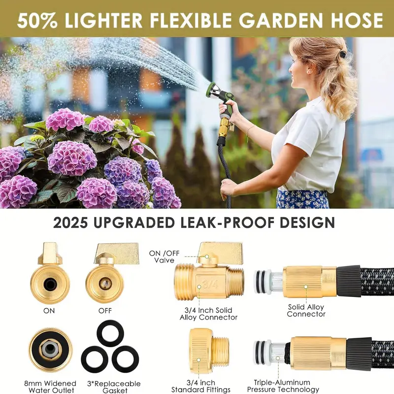 heavy duty rubber garden hose non expanding leak proof anti twist hose with copper threads for lawn rv farm construction pet drinking water compatible with faucets 25 50 75 100 150ft rv plumbing reinforced design sturdy connectors home Product details 5