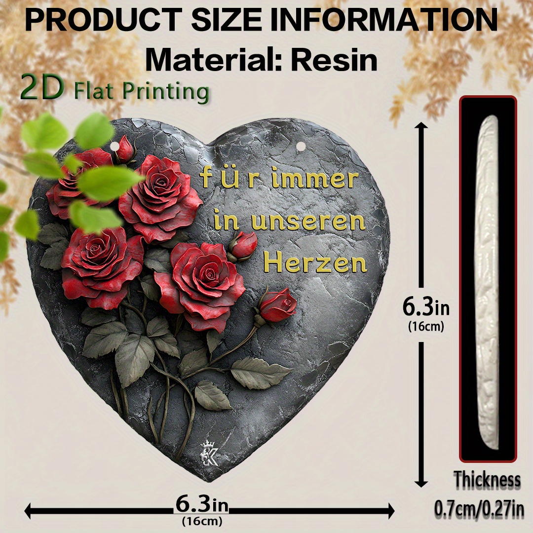 E-shop 2D Flach, . Eleganter roter Rosenstein - 16.0Cm X 16.0Cm Harz-Trittstein mit herzförmigem Design, Wandmontierte Gedenktafel für Rasen, Schuppen,