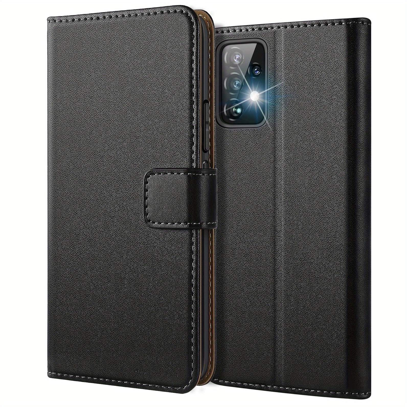 TEMU Phone Case: For Galaxy A52 / A52s Wallet Case With Kickstand Black Faux Leather Flip Protective Phone Case Cover