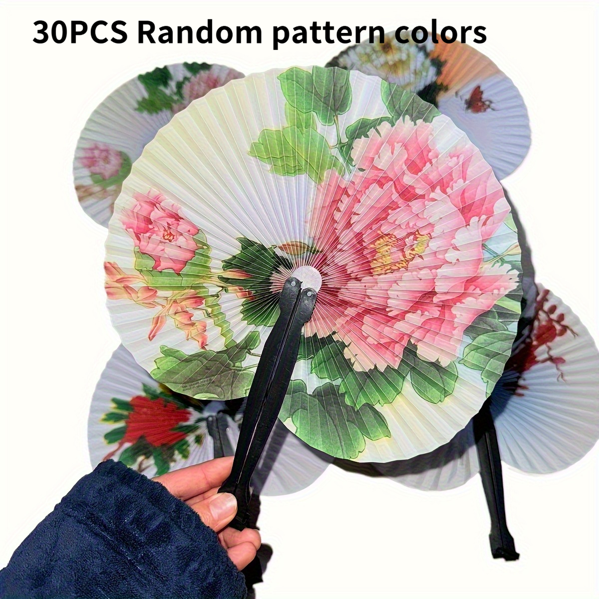 TEMU 30 Chinese Fans - Compact Foldable Fans Featuring Traditional Artistic Designs With Floral And Bird Patterns, Ideal As Gifts And Decorations,