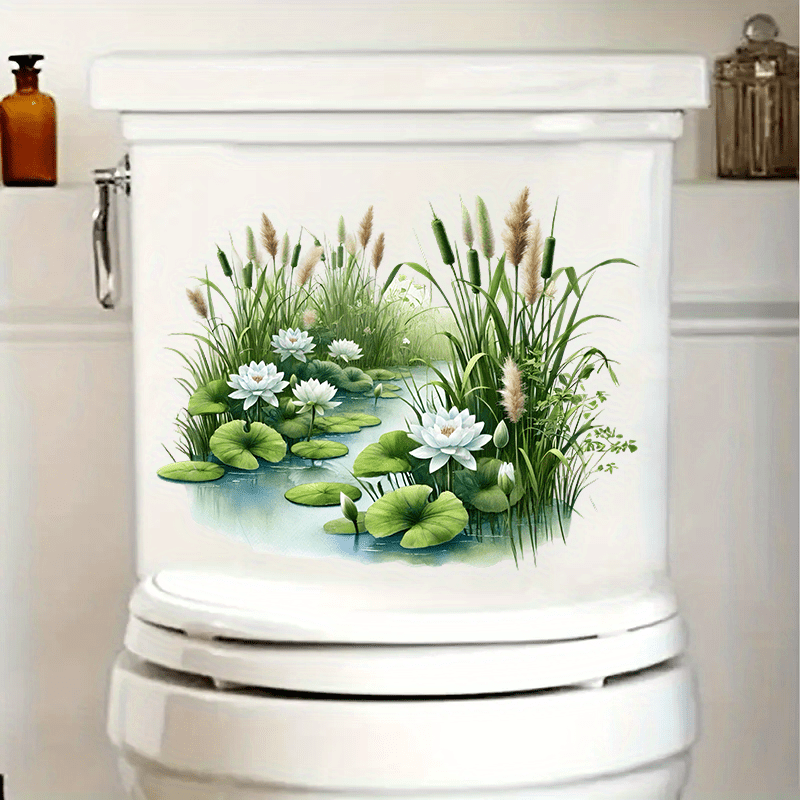 1pc For Lotus Leaf White For Lotus Flower Bathroom Toilet Decorative Stickers, Living Room Bedroom Home Wall Backgrou