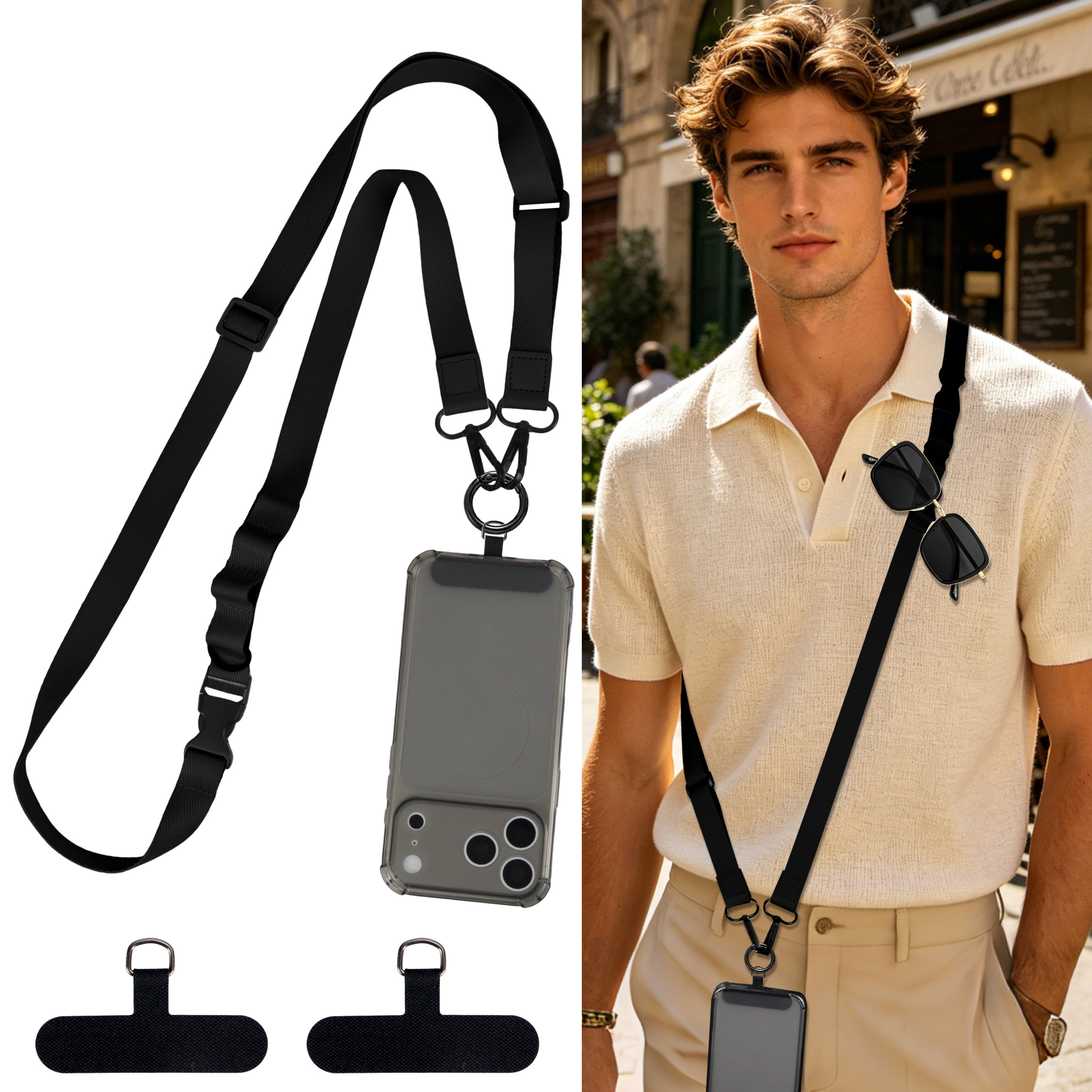 TEMU Cordon porte-clés et étui pour téléphone portable, bandoulière réglable à du cou, cordon antivol pour porte-badge et accessoires de clés pour