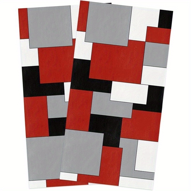 

2-pack Contemporary Geometric Kitchen Towels, 18x26 Inch, Super Polyester, Abstract Irregular Design In Red, Black, White, Grey, Machine Washable Tea Towels/bar Towels/hand Towels