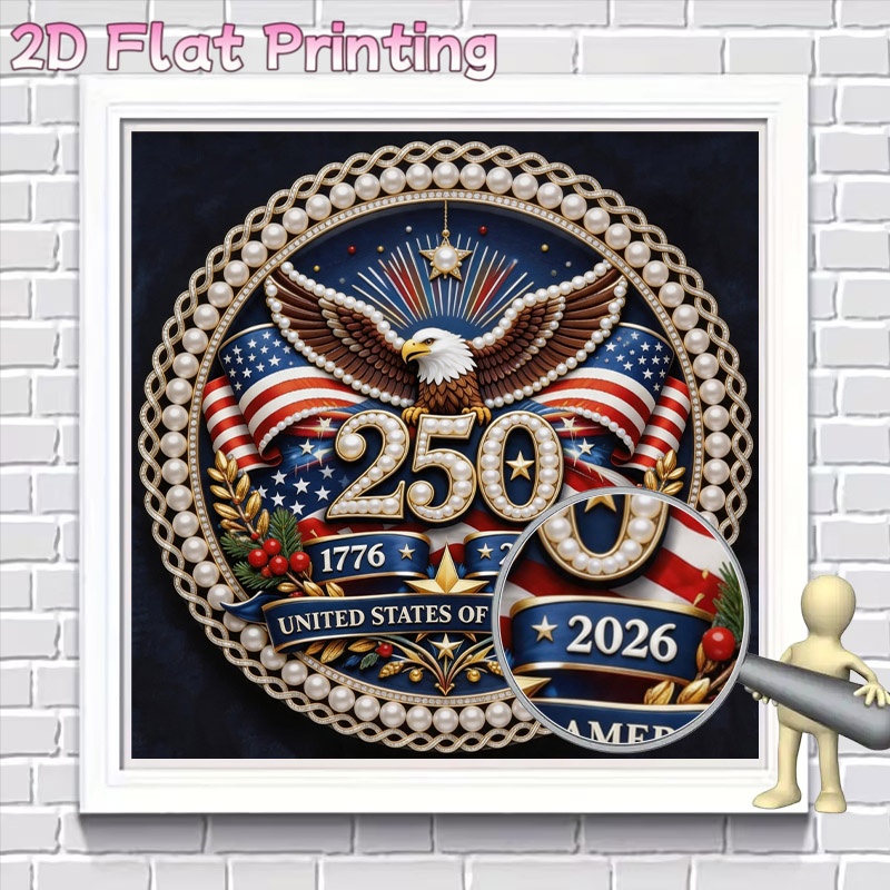 TEMU 2d Pearl Diamond Painting Kit, Newly Frameless American 250th Anniversary 1776-2026 Themed Design, Includes Bald Eagle, American Flag, And