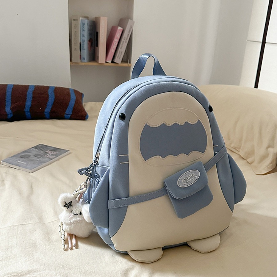 TEMU 1pc Adorable Shark Rucksack With A Charm - School Bag, Versatile Bag, Sturdy Nylon/ Backpack, Easy To Washable Style, Shark-themed Backpack,