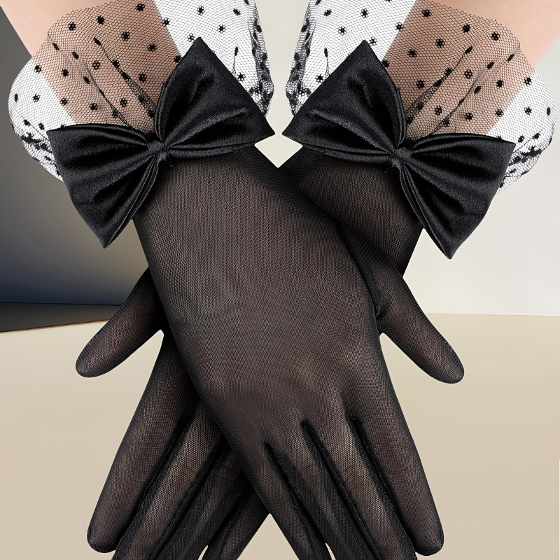 elegant vintage inspired mesh gloves bowknot women polyester - Temu