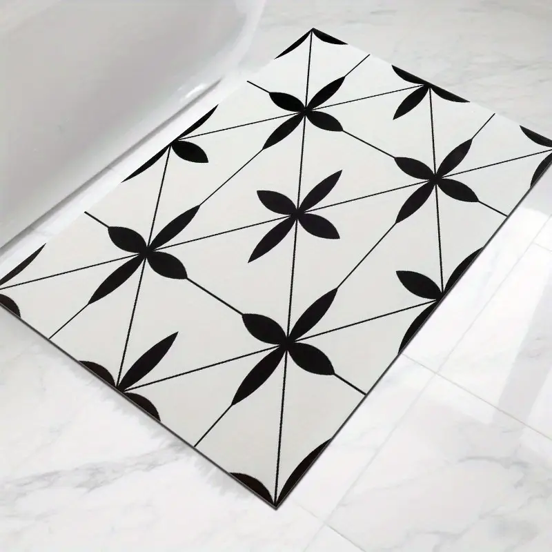 1pc black white geometric pattern non slip bath mat super absorbent easy to clean durable rubber backing bathroom kitchen bedroom and laundry room decor bathroom mat Product details 4