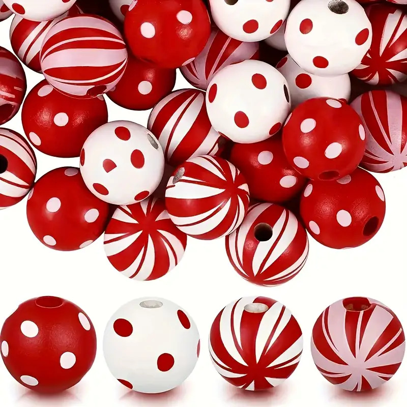 TEMU 40/pack Polka Dot Wooden Beads Decoration Beads Necklace Bracelet Making Materials Gift