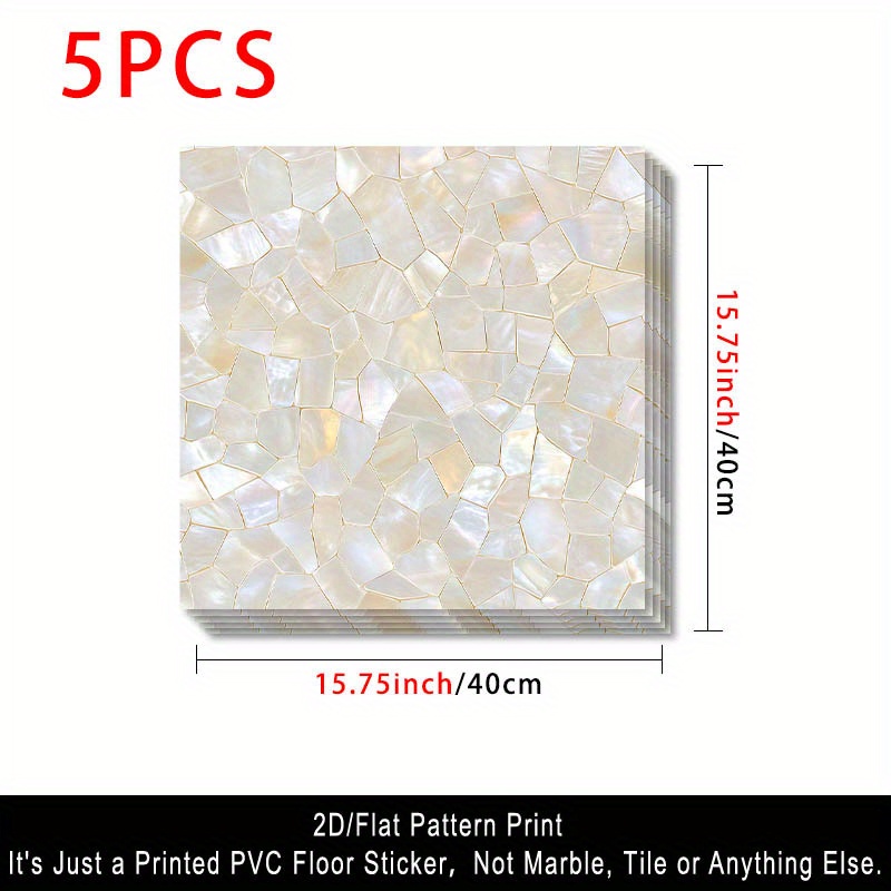 TEMU 2d Flat, 5pcs, Self-adhesive Vinyl Wall Stickers Soft White Pearlescent Sheet Reflective Mosaic Floor Tile, Square Wall Stickers, Free Mosaic