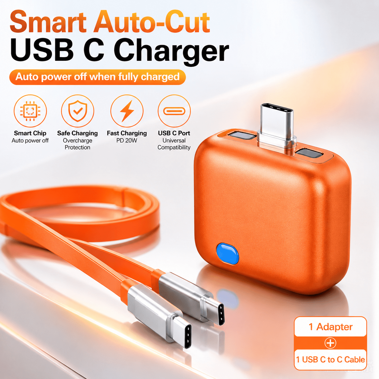 TEMU 2pcs Usb C Charger Set, Usb C Charging Adapter 5m Usb C To Usb C Cable, Fast Charging Type C Data Cable, Intelligent Overcharge Protection, Safe