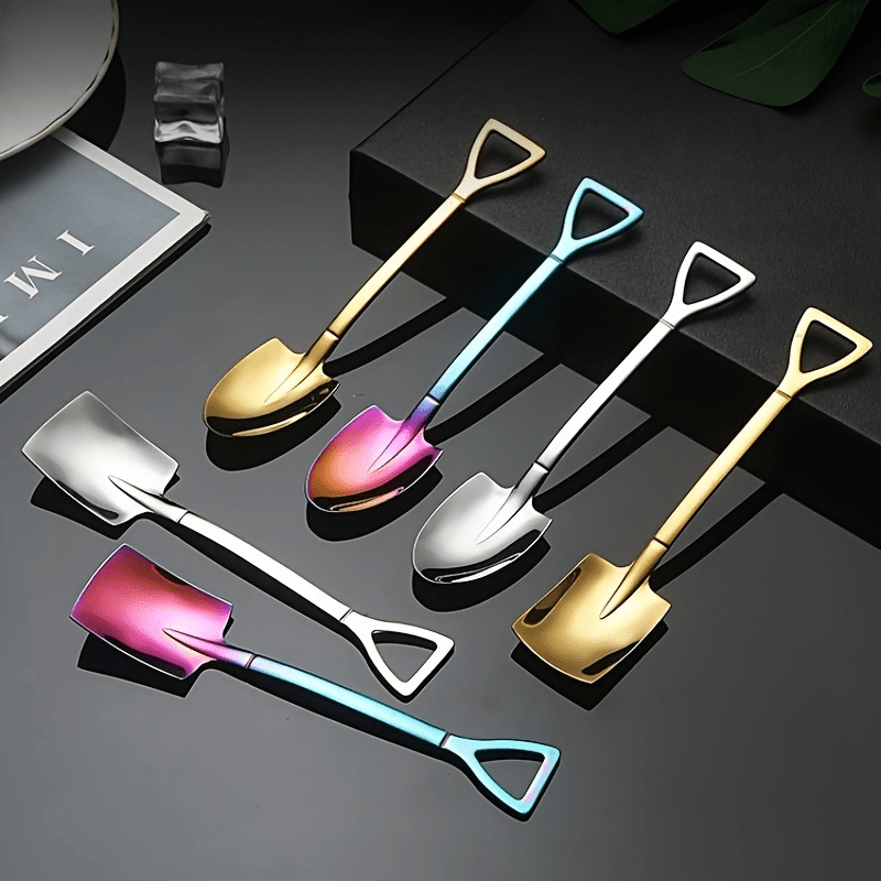 Image of 6pcs Stainless Steel Mini Shovel Spoon Set, Quirky Dessert & Tools, Fruit & Ice Cream Gadgets For Kitchen & Dining, The Best Gifts For Back To , Halloween, Thanksgiving, And Christmas Random Color