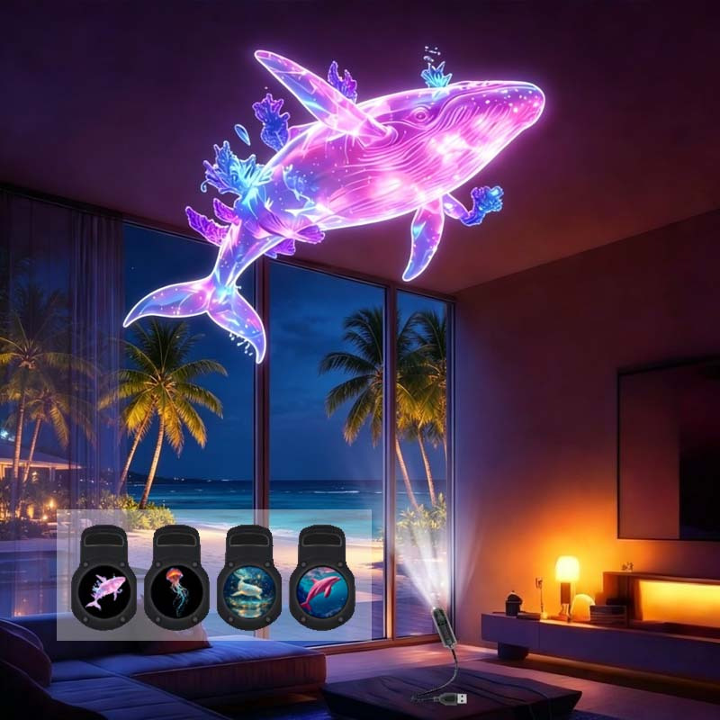TEMU 4 Tiras de Luz + Luz de Proyección, Luz Nocturna Portátil de Proyección de USB - LED con Diapositiva de Oceánico Reemplazable, Rotación Libre de