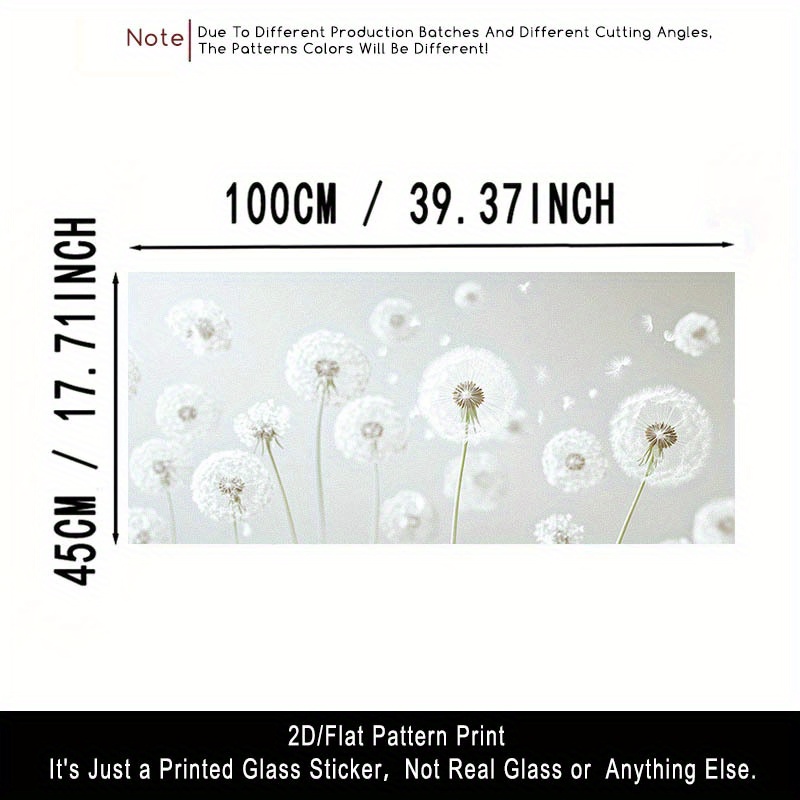 TEMU 2d/flat 1pc Frosted Glass Sticker With Dandelion Pattern, Translucent Pvc Adhesive Window Decoration, Removable And Reusable. Size: 39.37x17.71