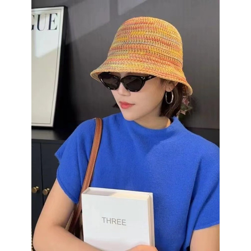 Women's Hand- Straw Hat Wide Brim Bucket Hat with Pastel Colors (Beige,  Brown, Green, Blue, Pink, Yellow, Grey, Black) Lightweight Breathable fo