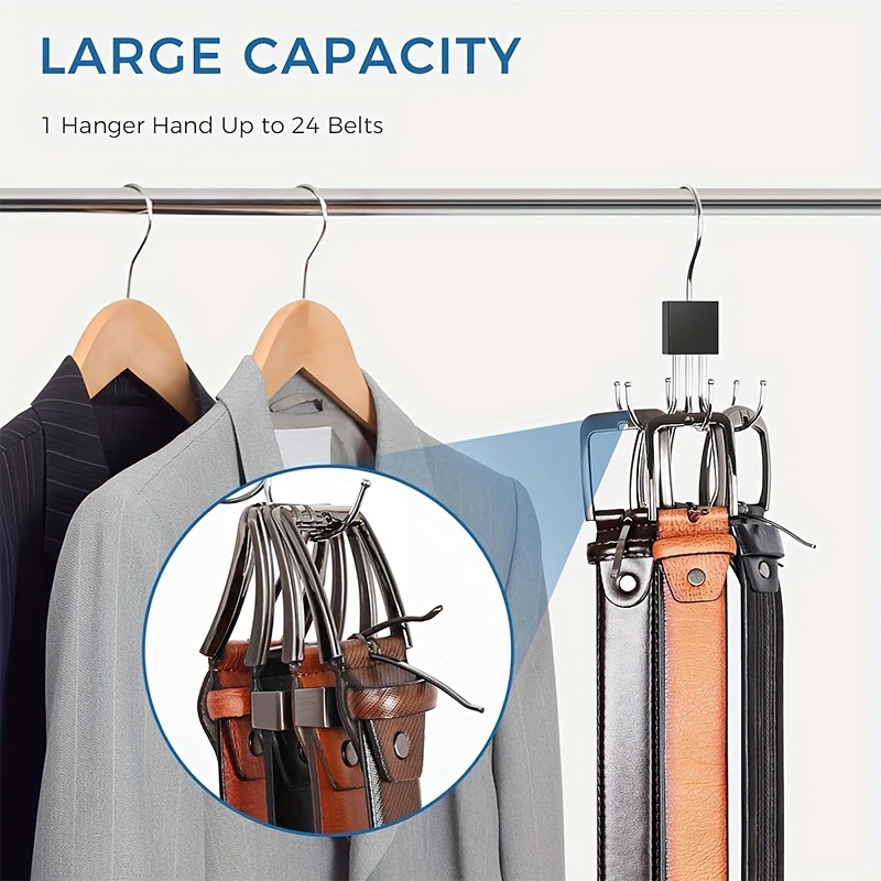 

6- Rotating , Metal - , Hat, & Bag Organizer, Wood , , Up To 24 Belts, Hanging