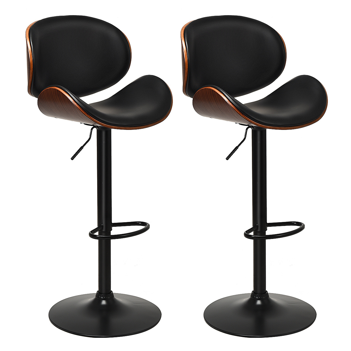 TEMU Ensemble de 2 Tabourets de Bar en Bois Courbé GIANTEX, Style Mid-Century, Réglables et Pivotants avec Incurvé en Cuir PU