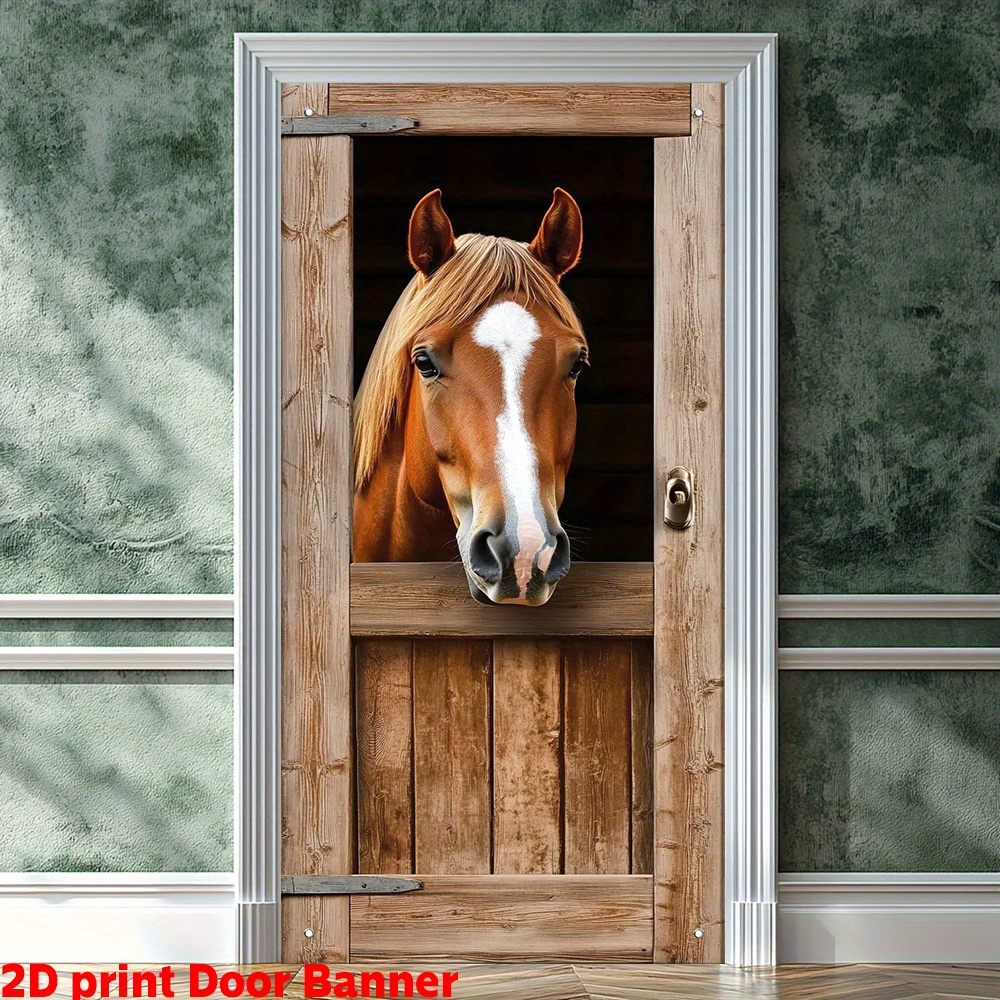 2d Door Banner A 2d Banner Featuring A Brown Wooden Backdrop, Measuring 35.4x70.8 Inches, Perfect For Country-style Decor. This Polyester Fabric Is Suitable For Christmas, New Year, Weddings