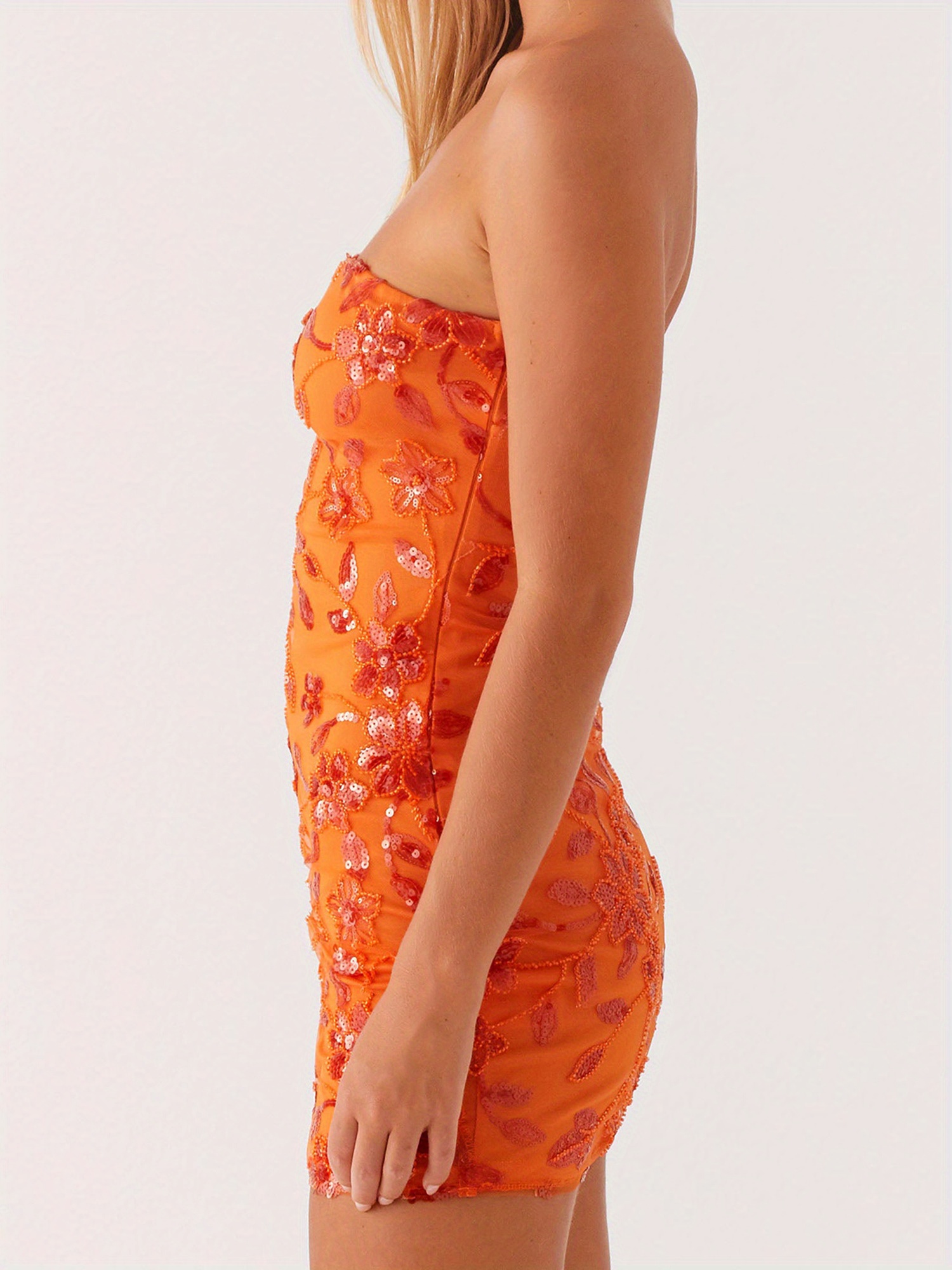 womens sparkly beaded floral shoulder bodycon mini dress - Temu