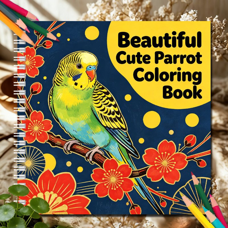 TEMU Yao Beautiful Cute Parrot Adult Coloring Book: Stress And Unlimited Creativity, Adorable Parrot With Floral Scenes Coloring Pages To Enjoy A
