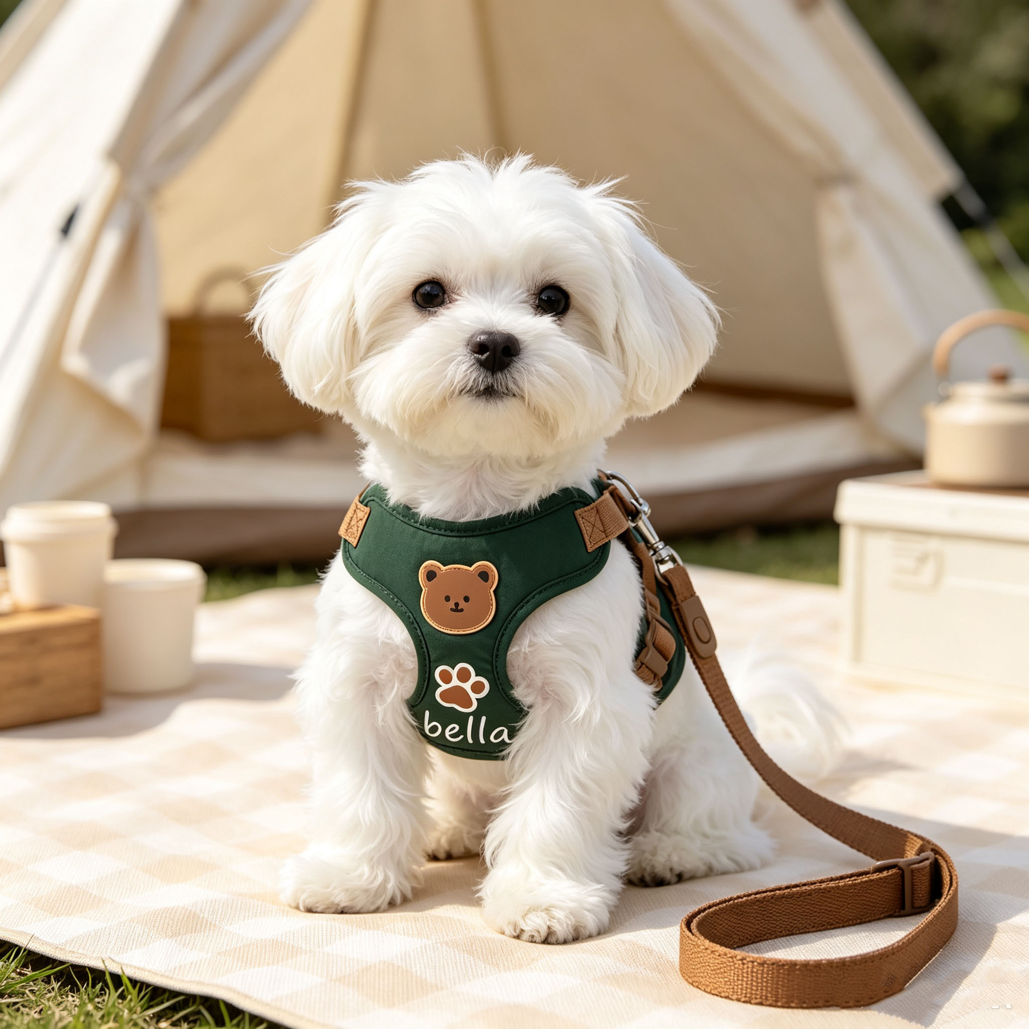 Solid Color Bear Pattern Dog Harness and Leash Set, Adjustable