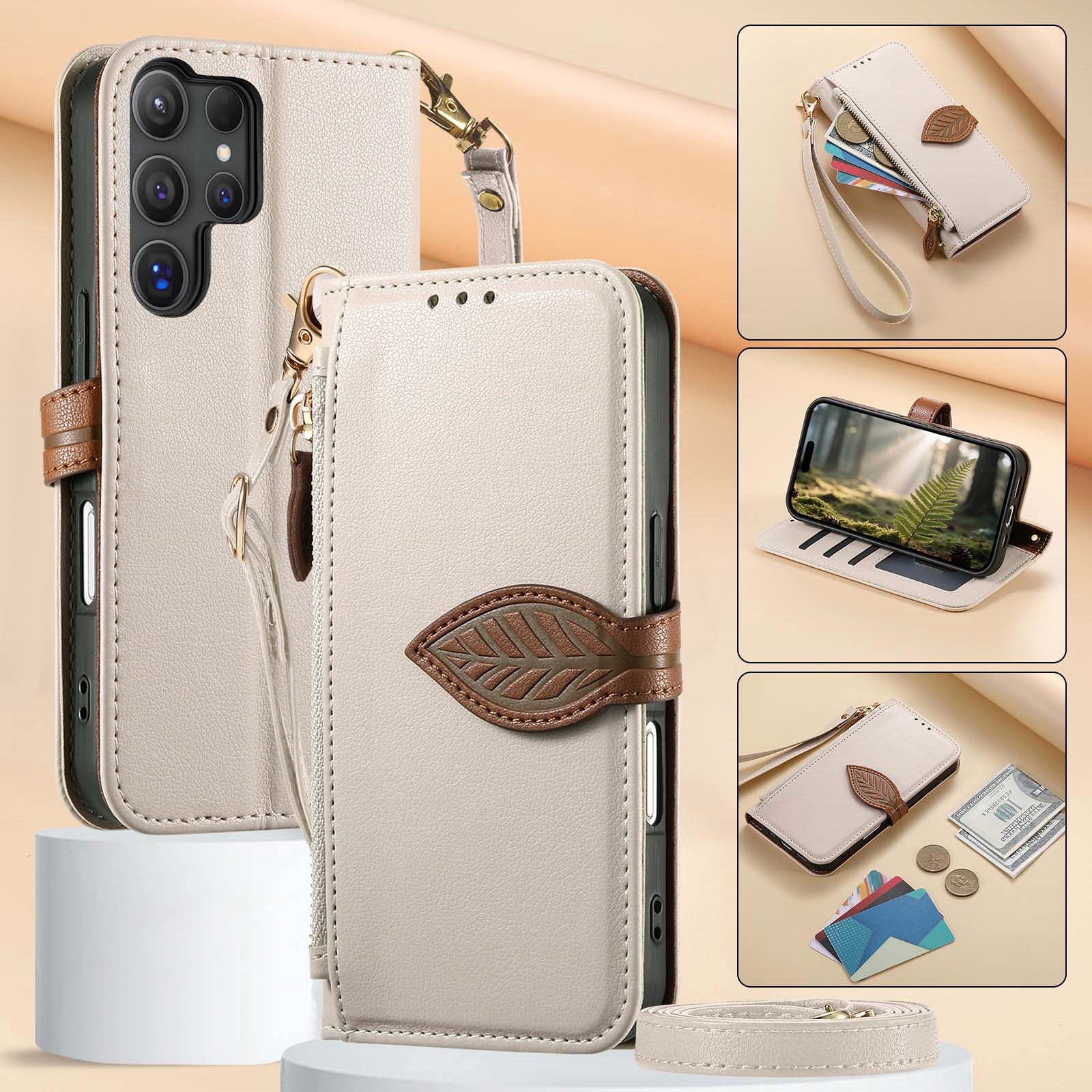 Image of Phone Case: Purse Case For Galaxy S25 S24 S23 S22 Ultra S24 Plus S23 Fe, Zipper Pocket Phone Protection Cover With Card Slots Holder Wrist Strap Lanyard