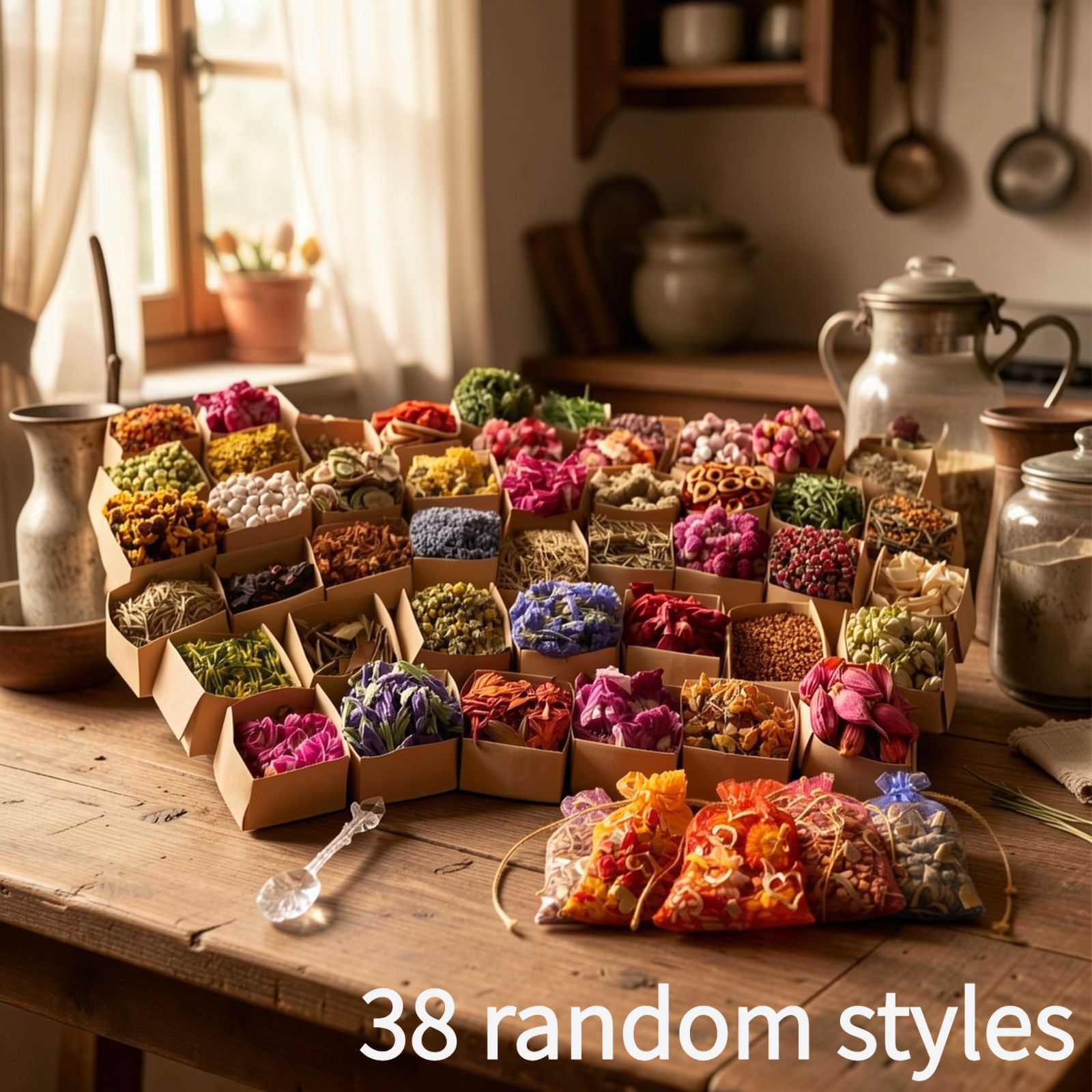 Image of 38pcs Floral Bag Set, Perfect Gift Set For Ceremonies And Handmade Crafts, With Random Styles, Ideal For Pagan Gifts, Suitable For Weddings, Beginners, Including Unisex Small Gifts