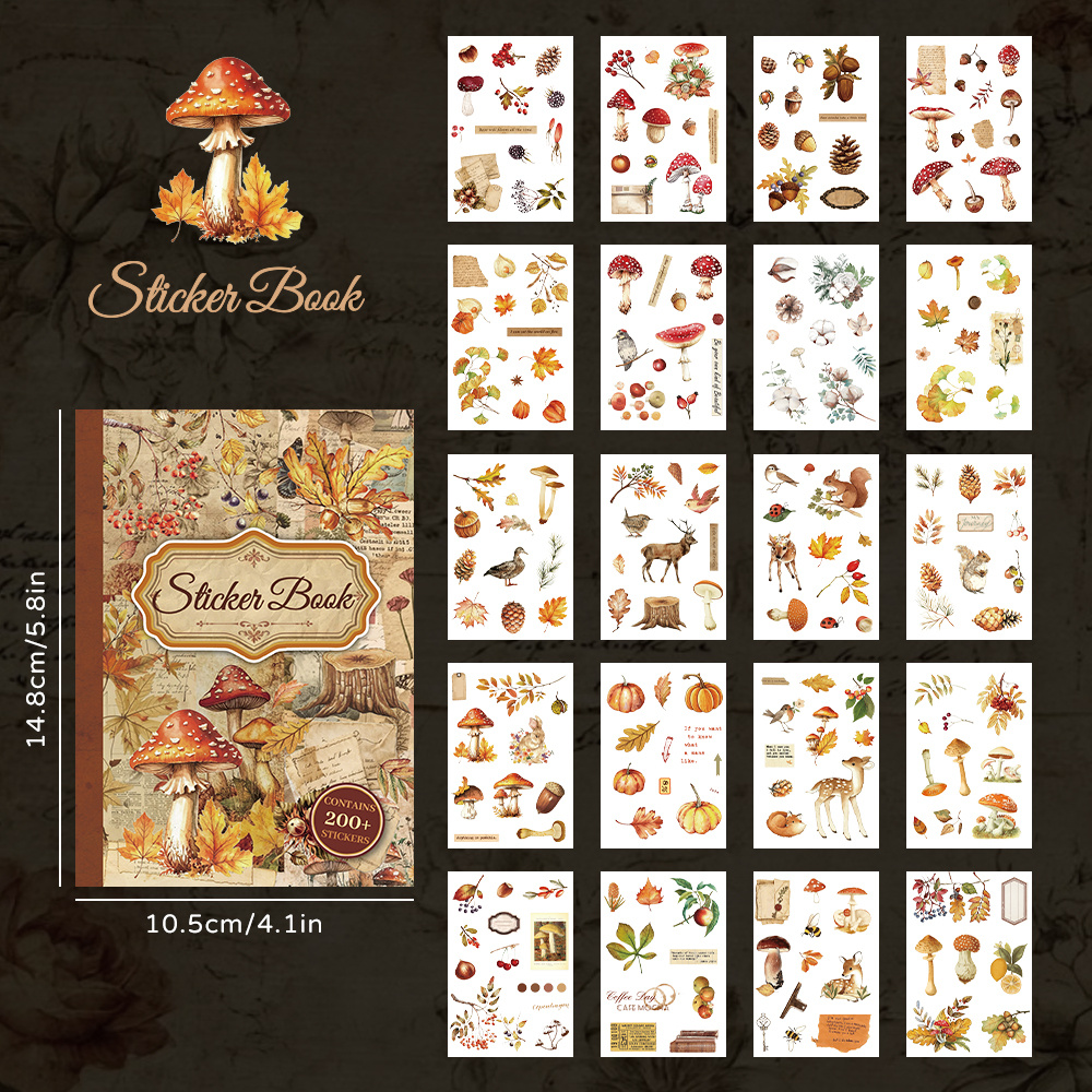 TEMU 1 Pack Vintage Botanical Sticker Book – 200+ Pcs Flower And Plant Decals, Pet, For Journals, Junk Journals And Craft Projects, Ideal For