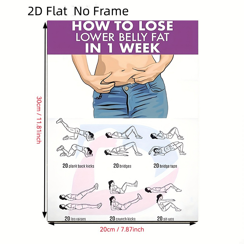 TEMU 2d Flat, No Frame Fitness Poster - Abdominal Fat Loss Workout Guide Suitable For Home Gym With 30-day Exercise Chart, Modern Minimalist Yoga &