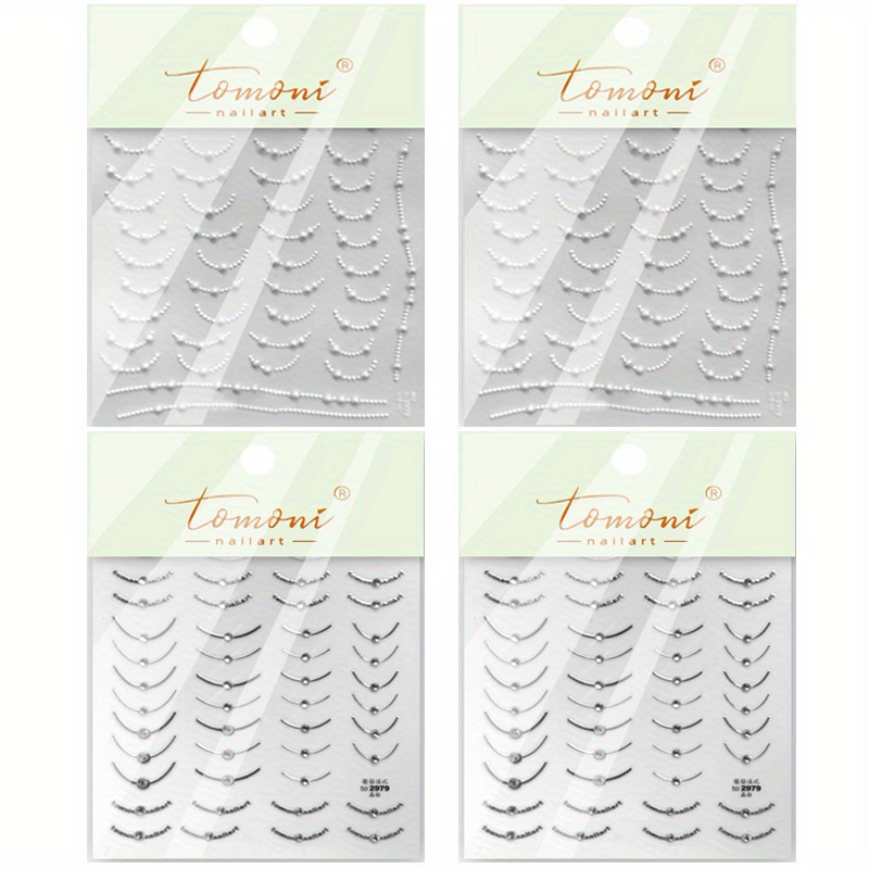 

4 Sheets Stickers - 3d Self-adhesive Golden Silvery Linewith Sparkling Crystal Rhinestones For Dly Nail Art And Manicureclassic French Nail For Nail Art Design Enthusiasts