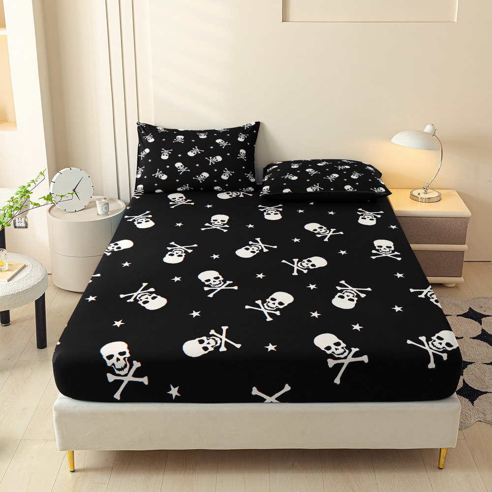 TEMU 3pcs Gothic Print Fitted Sheet Set, Queen Mattress Cover, Twin Mattress Protector, King Bedding Set, Polyester Machine Washable, Bedroom ,