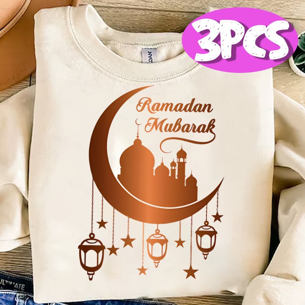 

3-Pack Ramadan Stickers en vinyle thermocollants, couleurs mélangées, décalcomanies thermocollantes pour T-shirts, masques, jeans, sacs à dos, lavables et durables sur le thème du Ramadan