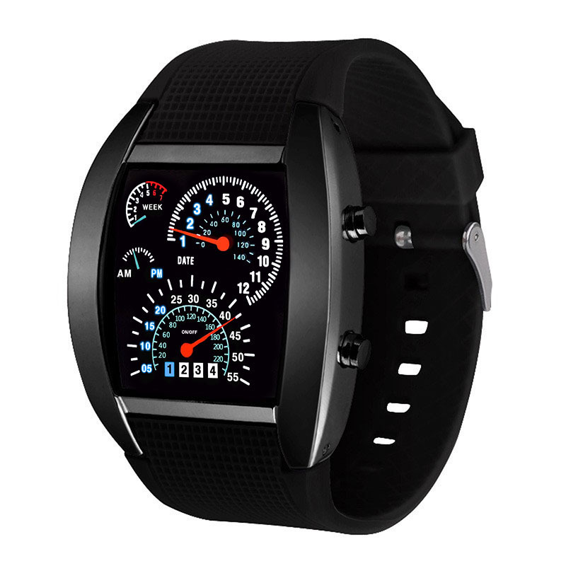 TEMU Reloj deportivo masculino estilo aviación de coche deportivo único, forma de barril , esfera de pantalla de tablero con forma de fan de coche