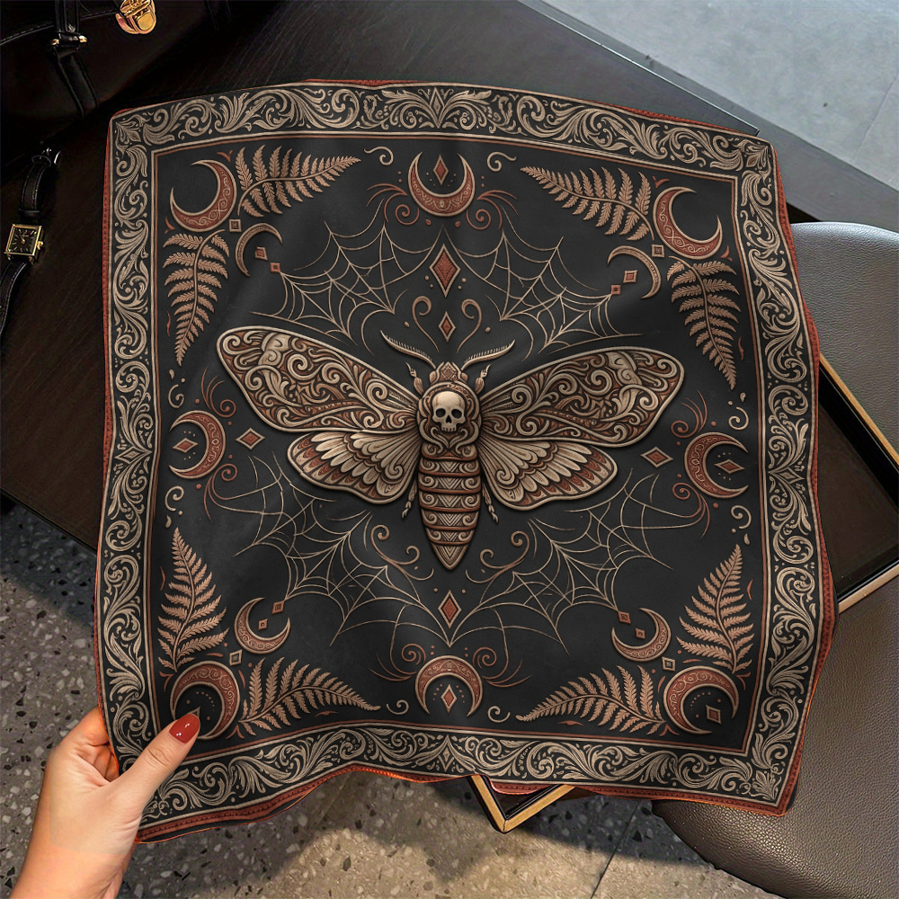 TEMU 1pc 35.4/17.7inch Moth Spiderweb Botanical-gothic Scarf, Breathable Wrap, Lightweight Travel Casual Accessory, Fashionable And Versatile,
