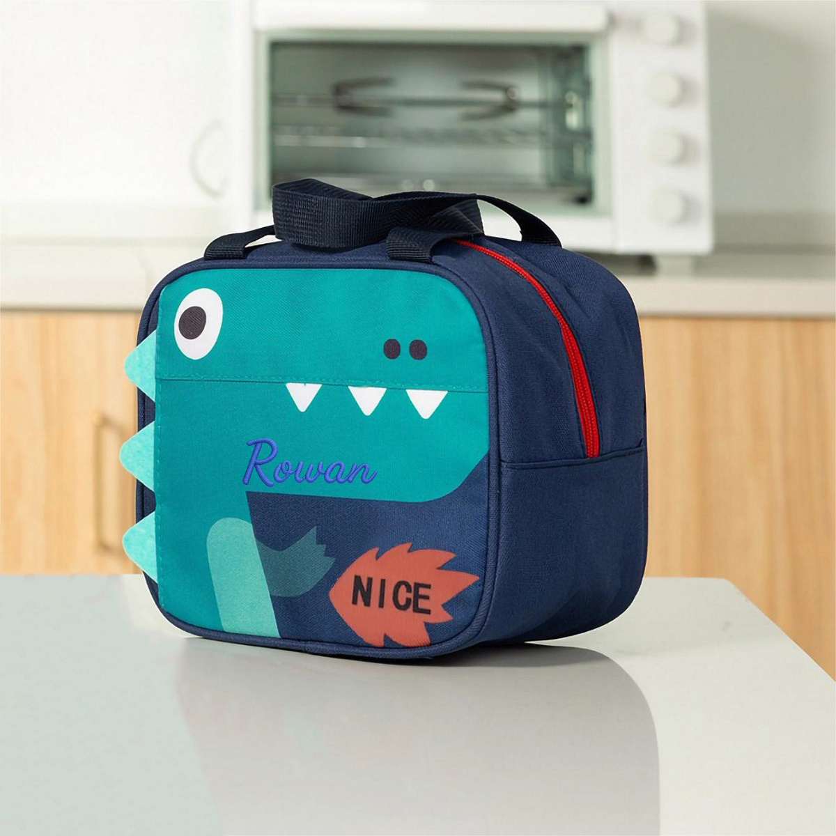 TEMU Ized ' Unicorn & Dinosaur Insulated Lunch Box Tote - Custom Name/text Embroidery-, Reusable Thermal Cooler Bag With Zipper Closure, Durable For,
