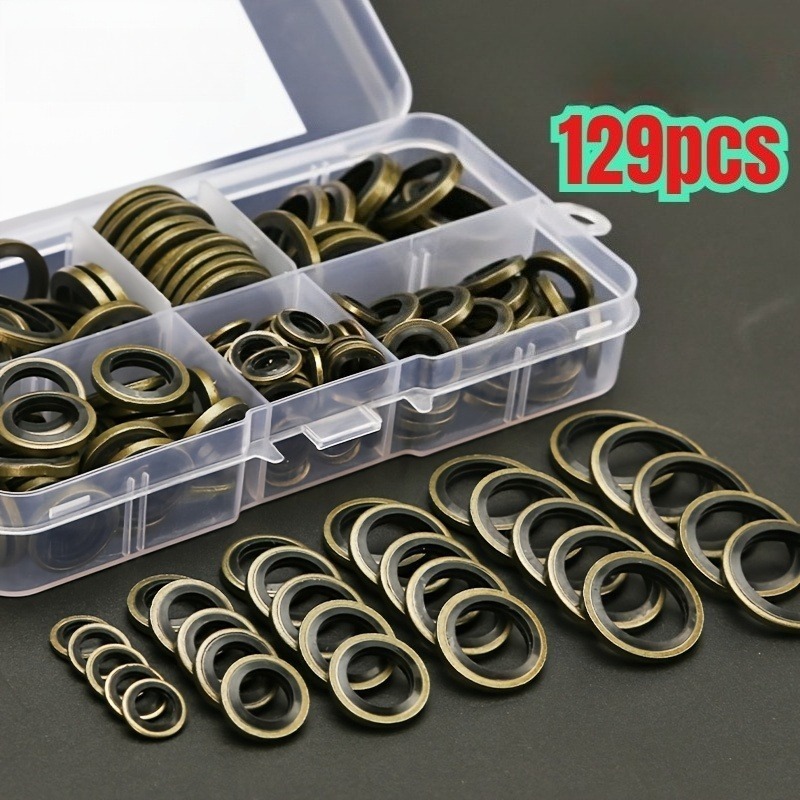 TEMU Kit guarnizioni in gomma da 129 pezzi, combinazioni di guarnizioni metalliche in NBR per impianti idraulici ad pressione e tappi di scarico del
