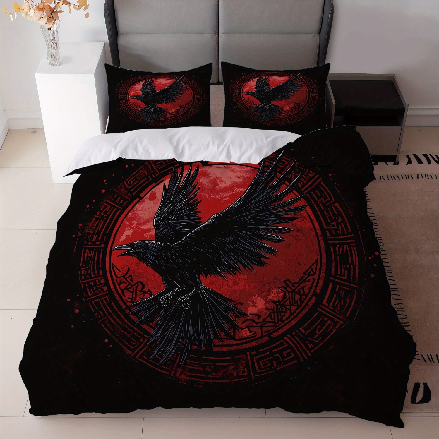 TEMU 3pcs Bedding Featuring A Black And Red Design (includes 1 Duvet Cover And 2 Pillowcases, Core Not Included) - Perfect For Gothic-themed Bedroom