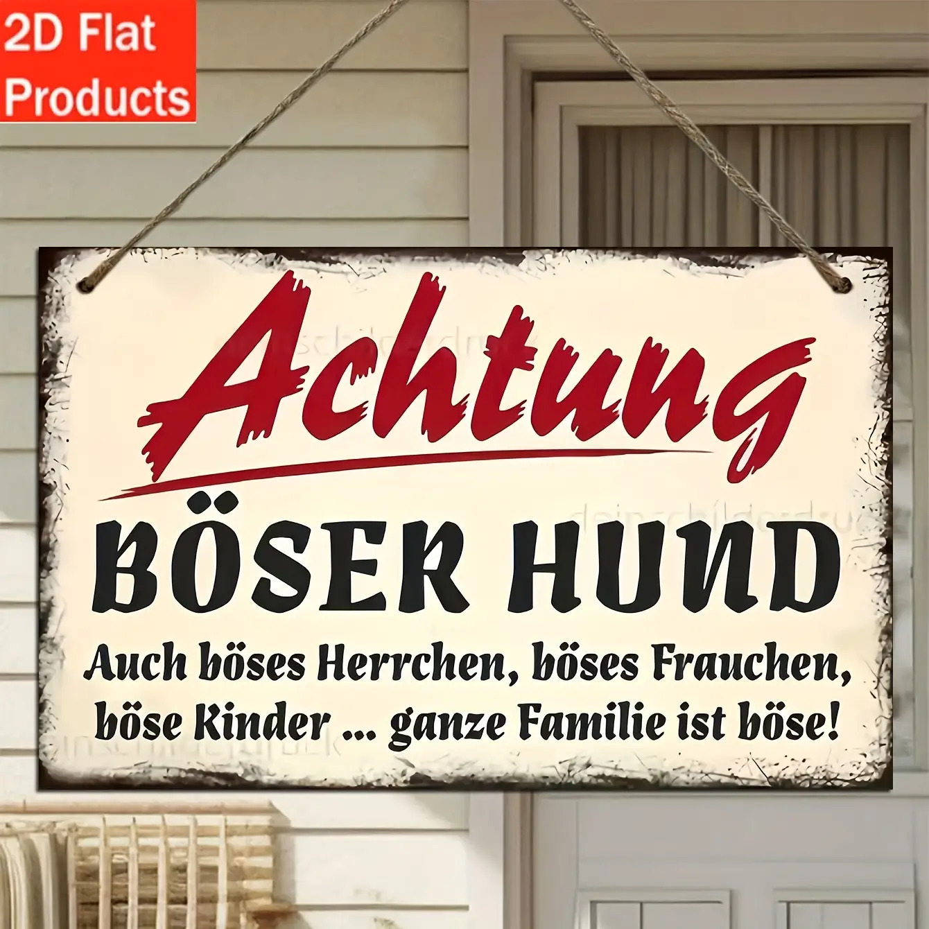 TEMU 2d Flat, 2d Flat - Decorative Sign And Plaque, 1pc Vintage German Humor Wooden Sign "beware Of And Naughty Owner" Country Red Black Frameless