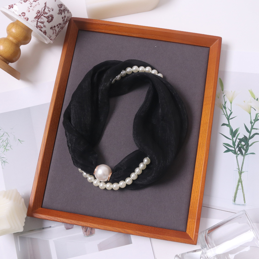 TEMU 2pcs Women's No-tie Ring Scarf And Pearl Set, Suitable For Daily , Workplace, Cheongsam, Wedding Certificate Photoshoot, Banquets, Gifts