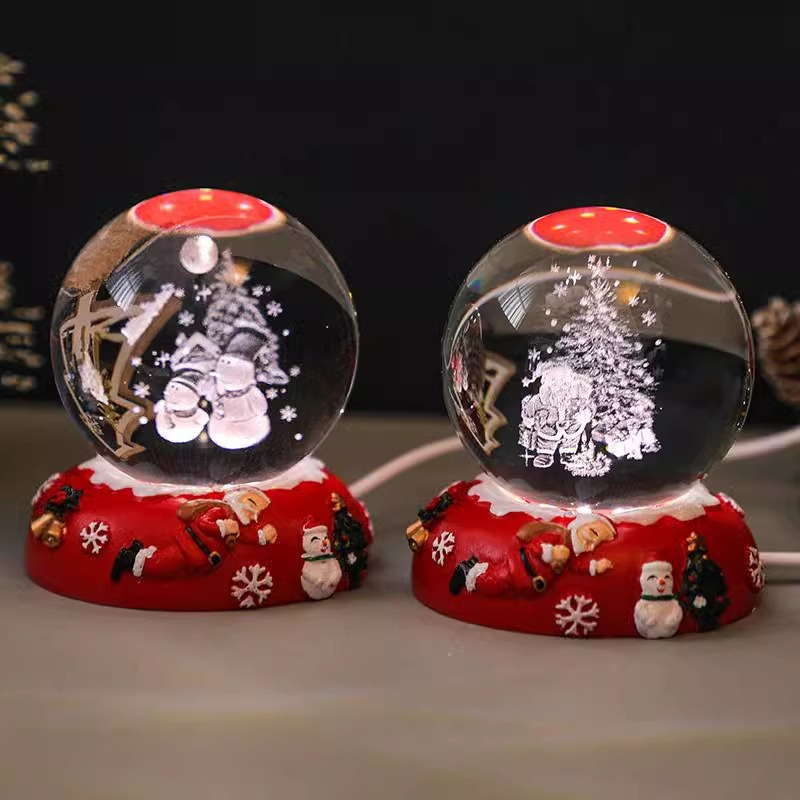 

Santa Claus & Reindeer 3d Carved Crystal Ball Night Light - Gift , Creative Desktop Decor