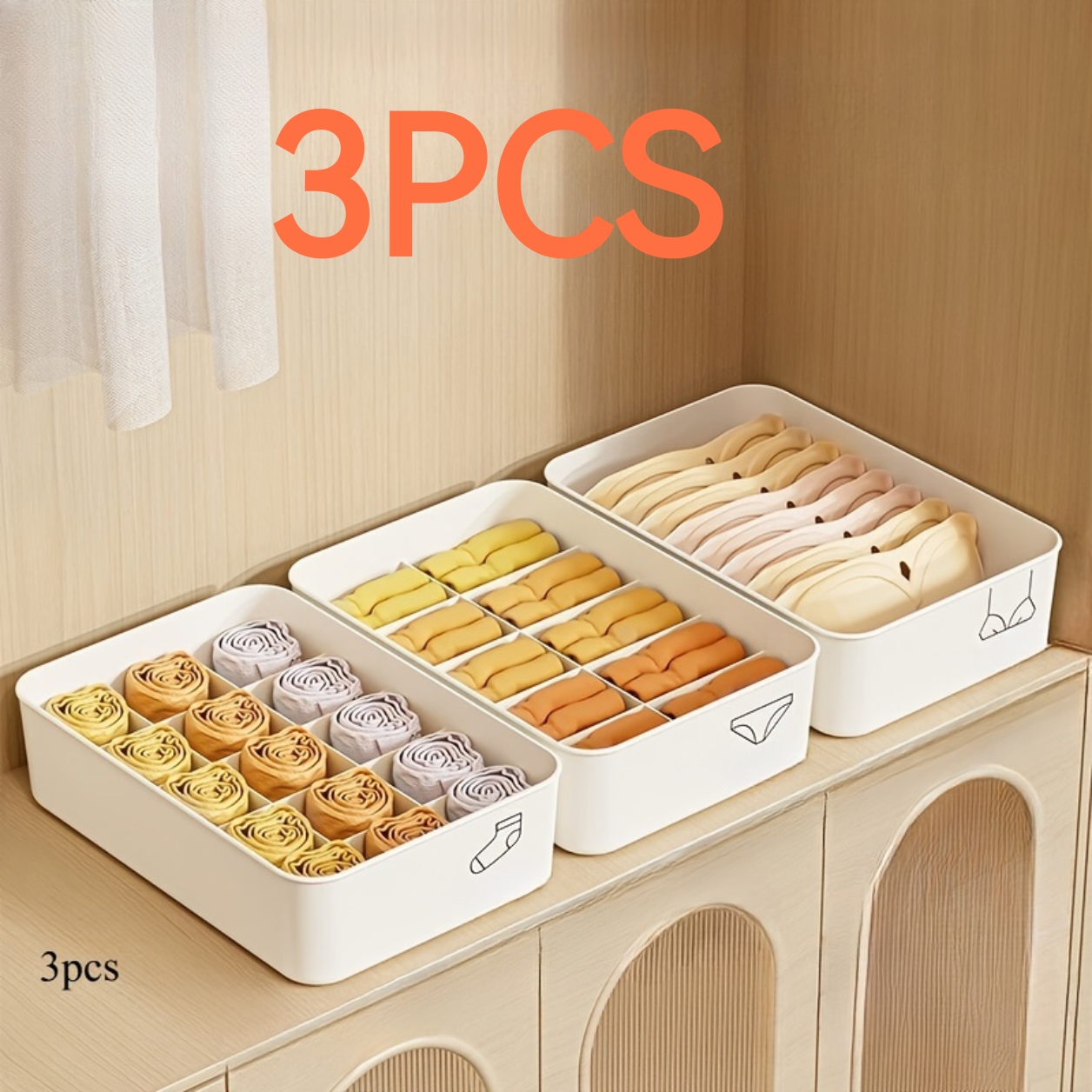 TEMU 3pcs Underwear Storage Box Set - Home Multifunctional Bra And Sock Organizer, Plastic Transparent Lid Drawer Cabinet Essential, With Clear Lid |