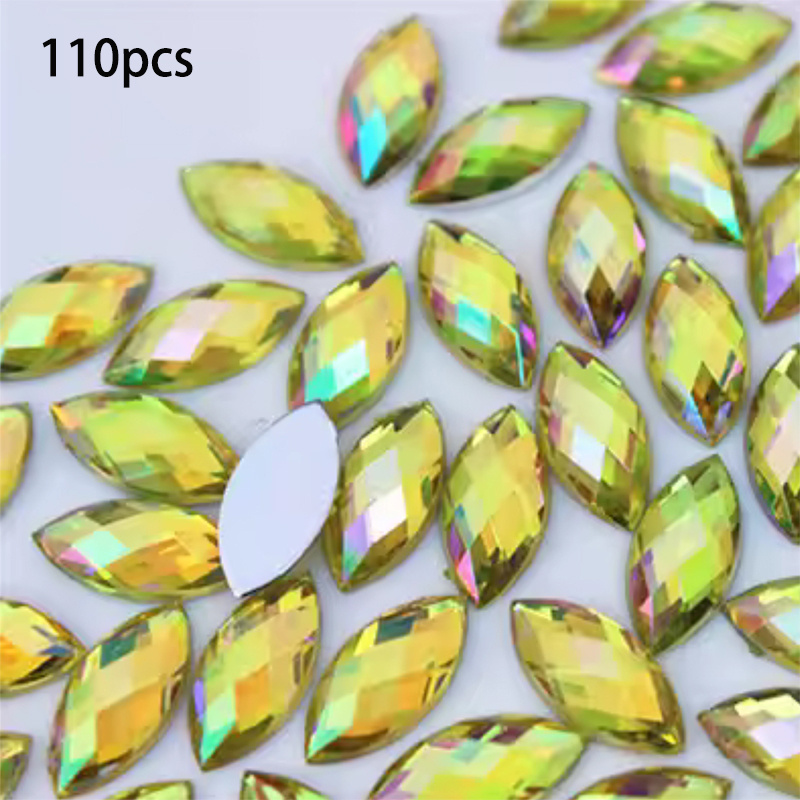 TEMU 110 pièces Strass œil de cheval en acrylique à dos plat AB 0,7*1,5 cm/0,27*0,59 po, adaptés à la fabrication de bijoux DIY et à la décoration de