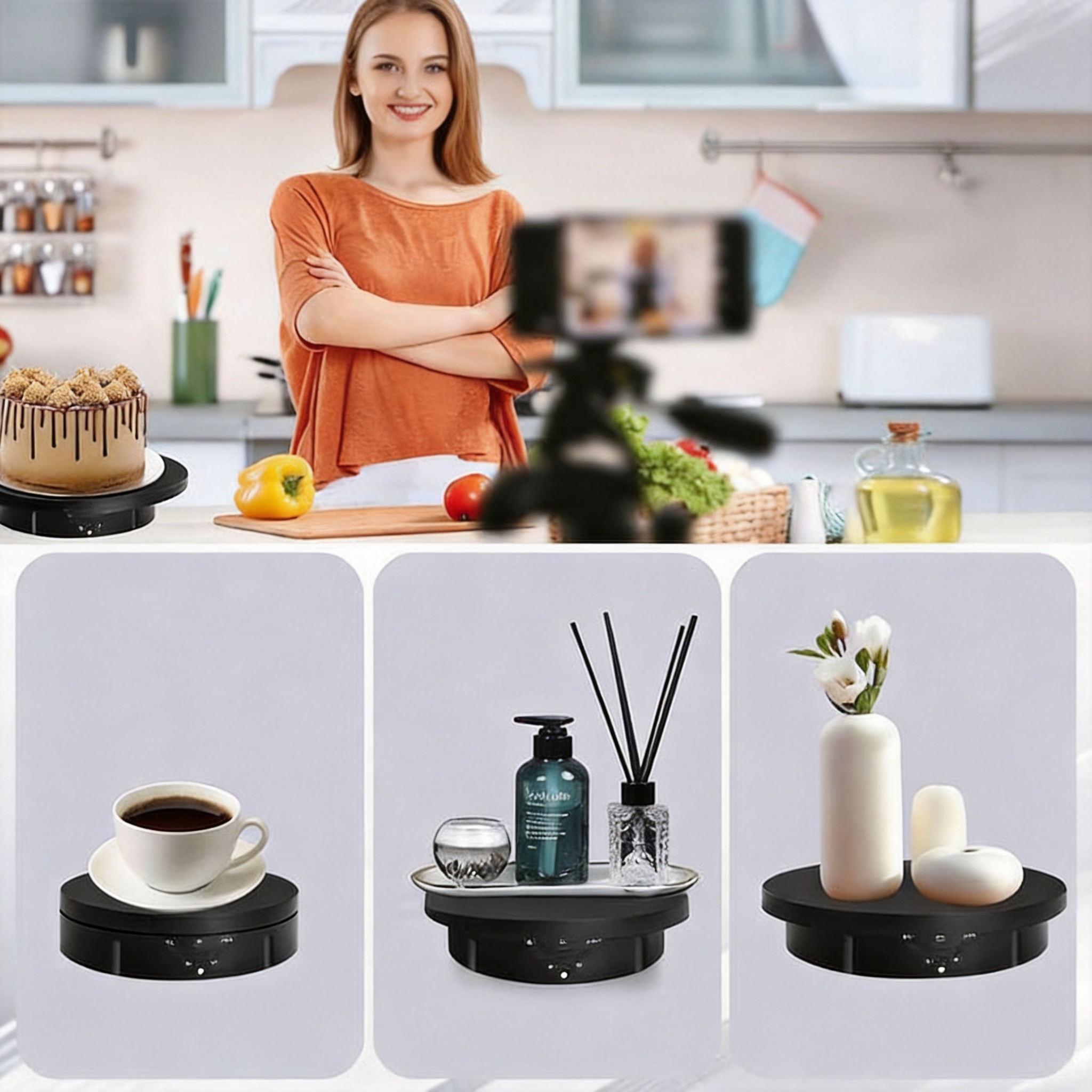 Image of Rotating Display Stand 3 Interchangeable Plates 360 Degree Full Rotation Stable Multi Purpose Display Rack Lightweight Exhibition Shelf For Store Supermarket Home Desktop Product Show Decor